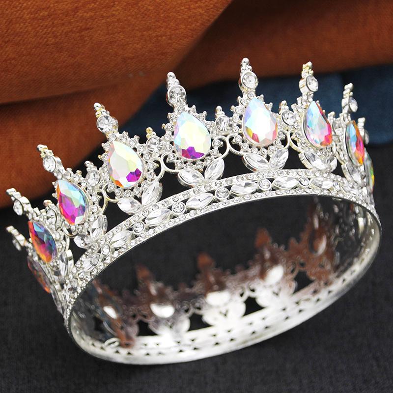 Royal Queen King Tiaras and Crowns for Women Princess Prom Wedding Party Full Round Diadem Bridal Hair Jewelry Accessories