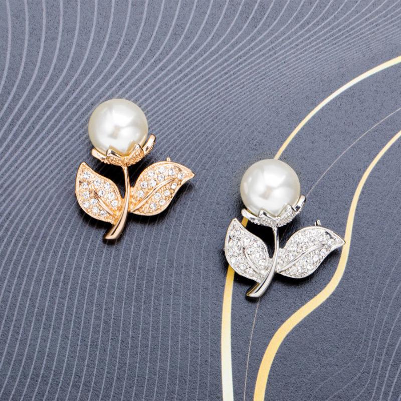 Vintage Leaf Imitation Pearl Brooch Women Elegant Plant Pin Corsage Jewelry Gift