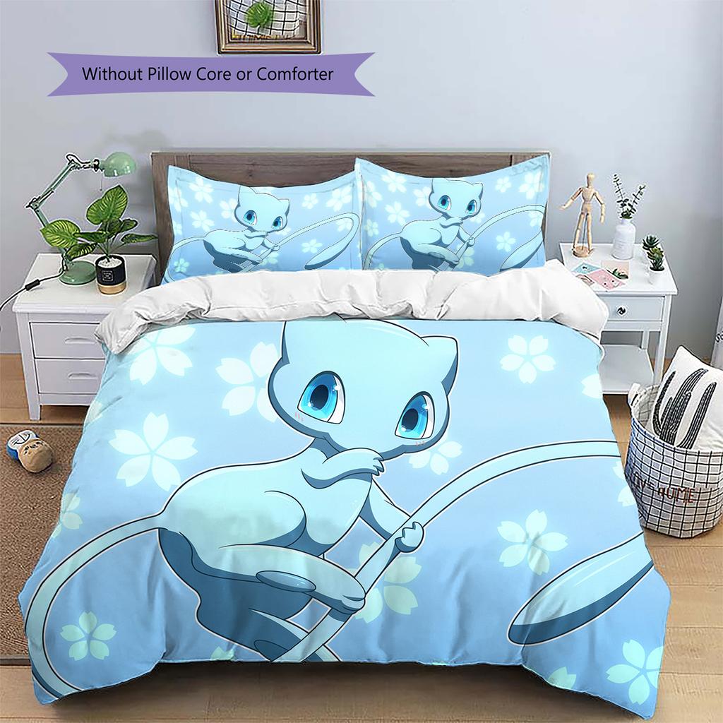 Mew Cartoon Duvet Cover & Pillowcases, Pokemon Fan Bedroom Bedding, Great Gift.chl