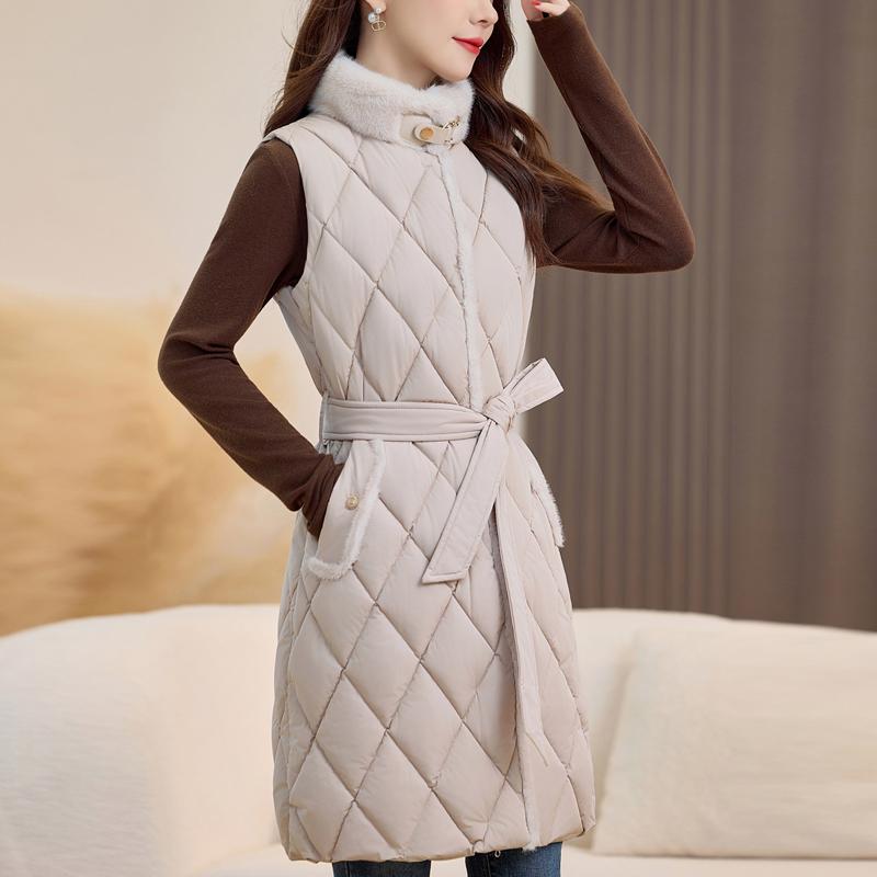 Fashion Winter Women's Vest Faux Fur Collar Thick Warm Sleeveless Jackets Woman Long Coat With Belt