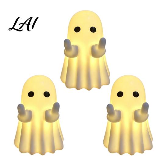 Decorative Ghosts for Fireplace LED Middle Finger Ghost Halloween Night Light Cute Spooky Haunted House Display Props Statue Desktop Home Office