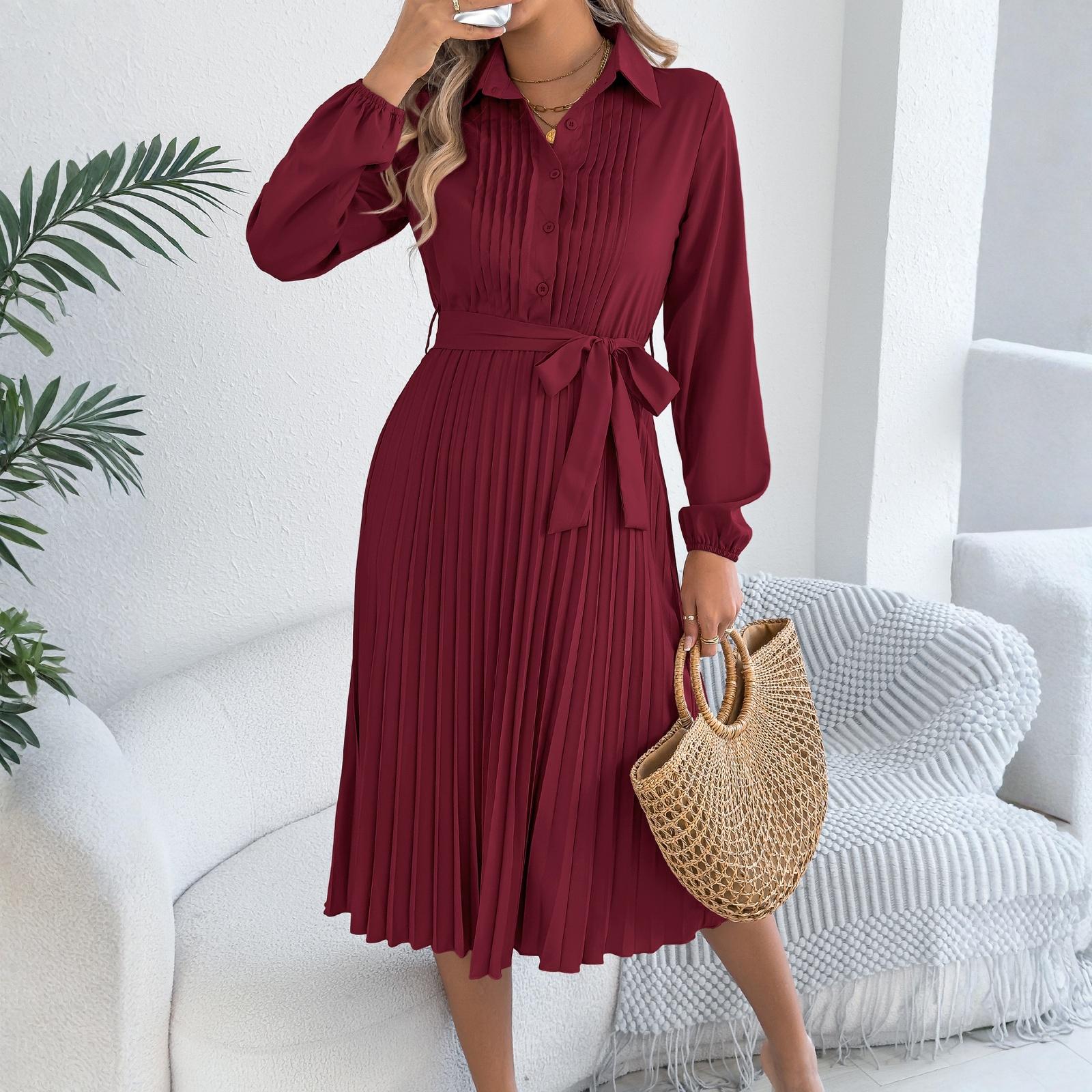 

Женское модное однотонное платье с лацканами, длинными рукавами и длинное XL