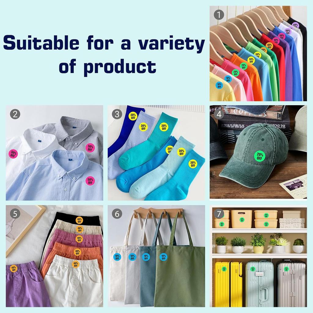 Percent Off Sticker 10 to 60 Sale Sticker for Retail Store 0.87 Inch(7/8 Inch) Circle Price Marker Tag Adhesive Labels Sale 6 Colored - 1240 PCS