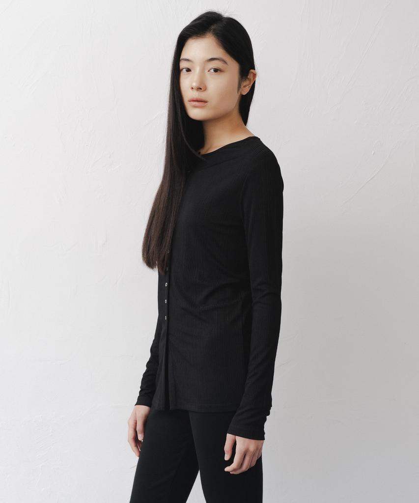 Afterglowool Soft Rib Button Cardigan-Black