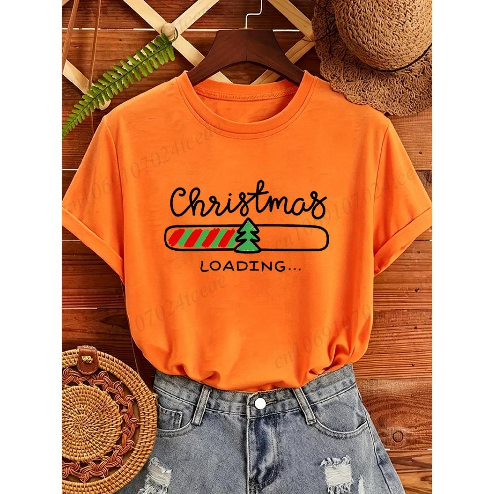 Damen Weihnachtst-Shirt Weihnachten Ladebalken Aufdruck Kurzarm Rundhalsausschnitt Lässig Locker Weihnachten Feiertag Grafik Oberteile T-Shirts