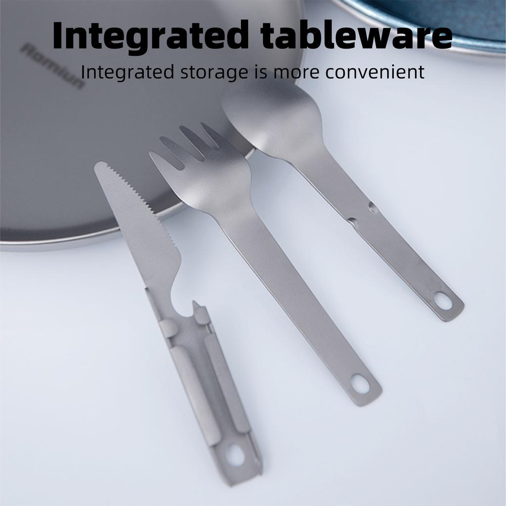 Metal Camping Plate with 3 PCS Suit Integrated Tableware Titanium Plate BBQ Plates Camping Plates