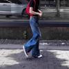 Weitbeinjeans für Damen Herbst Entspannung Locker Hohe Taille Gerades Bein Bodenlange Hose