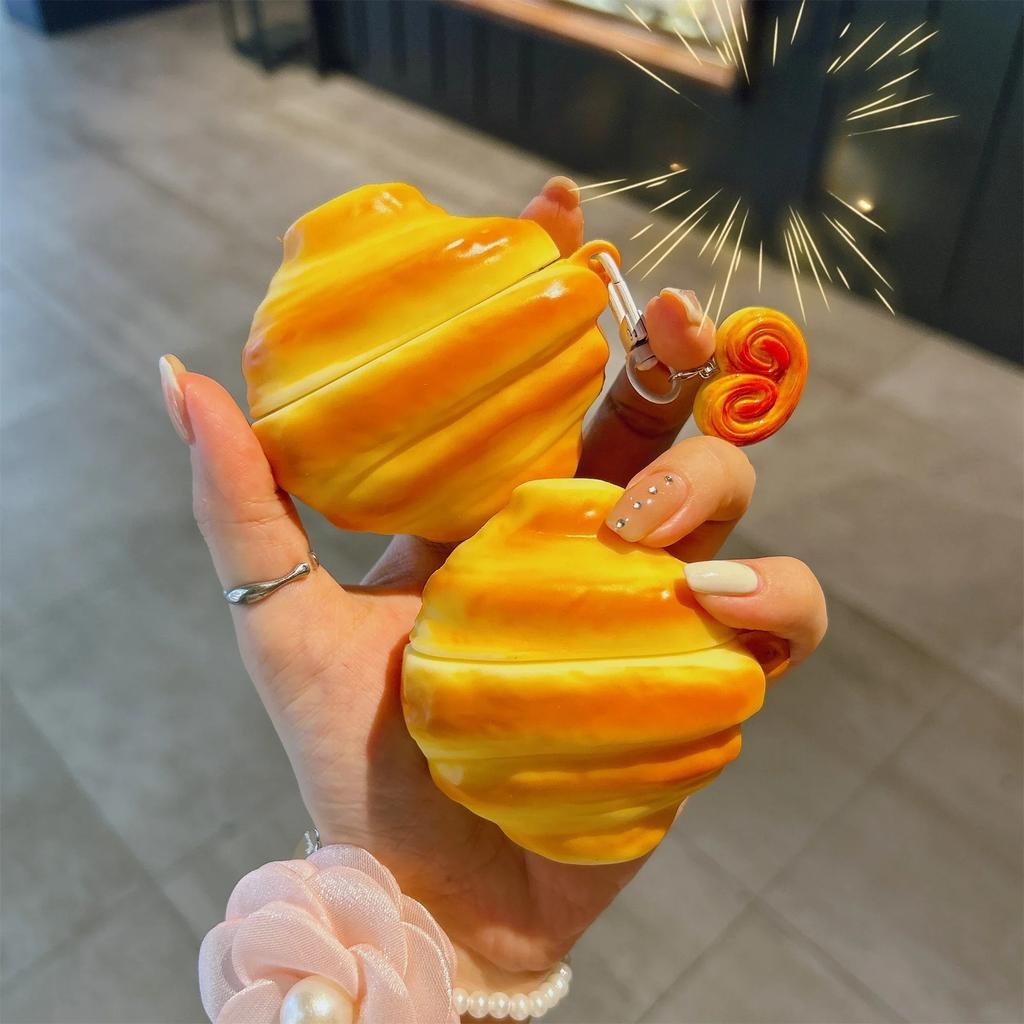 Creative Simulation Croissant Bread Headphone Cover for Apple Airpods 1/2 3 4 Pro/Pro2 Silicone Shockproof Case