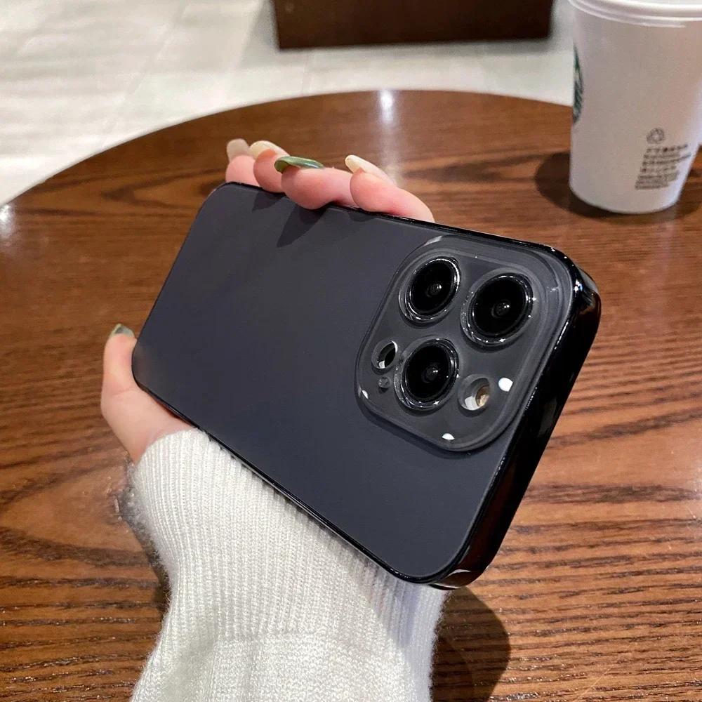 Fashion AG Slim Matte Case For IPhone 11 12 13 14 15 16 Pro Max IPhone 17 Pro 16ProMax Glass Lens Protector Plating Bumper Cover