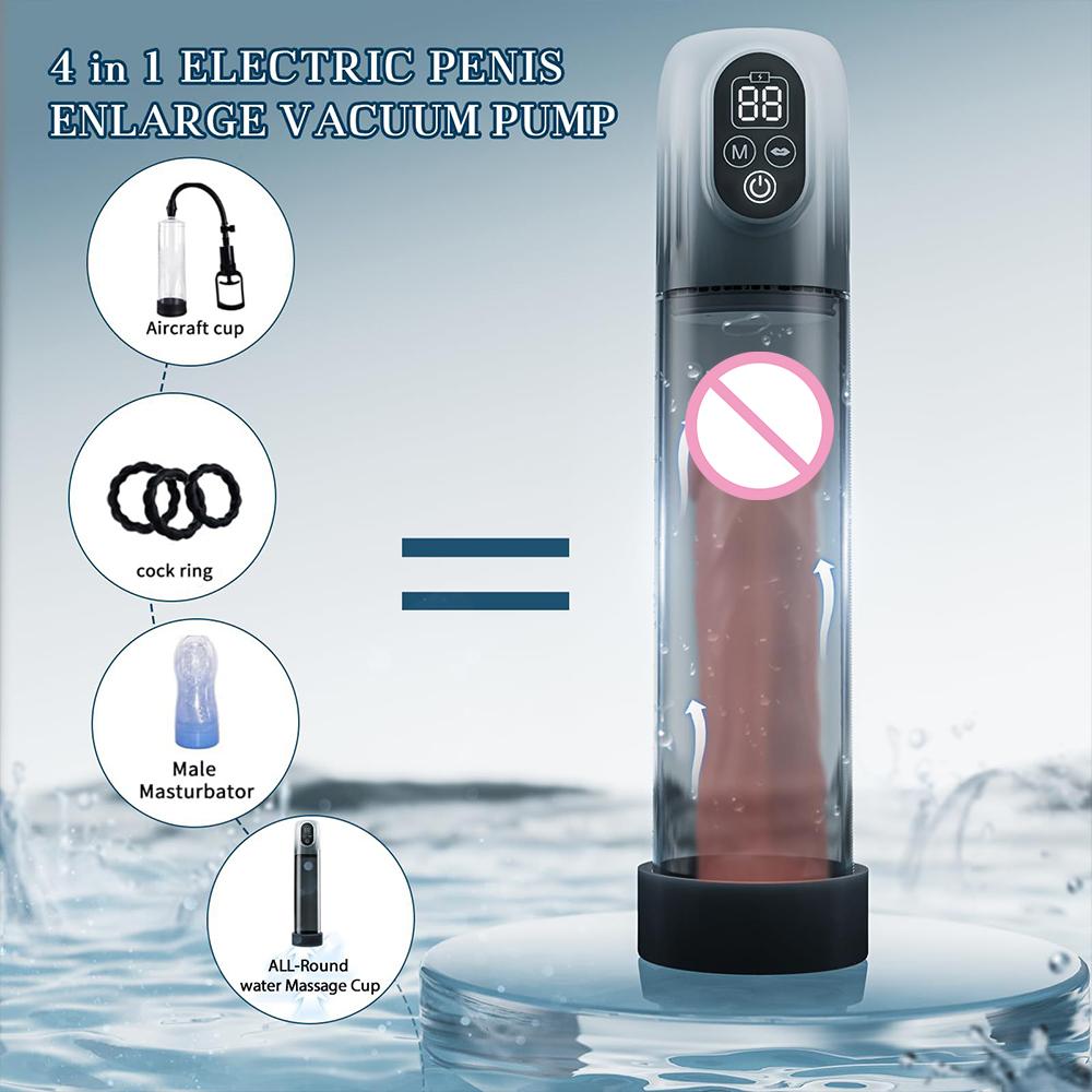 Penispumpe Penisforstørrer Forlenger Elektrisk Penis Vakuum Pumpe med Smart Trening Penis Hylse Mannlig Masturbator Sexleketøy for Menn