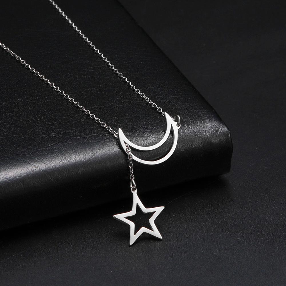 LIKGREAT Multi Layers Bar Coin Pendant Necklace Moon Star Cross Neckchain for Women Stainless Steel Chain Choker Jewelry NotFade