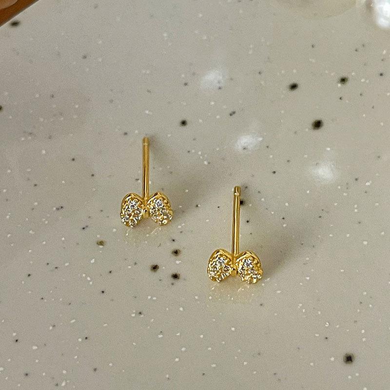 Full Diamond Bow Earrings Small Tie Earrings Temperament Student Earrings Sweet