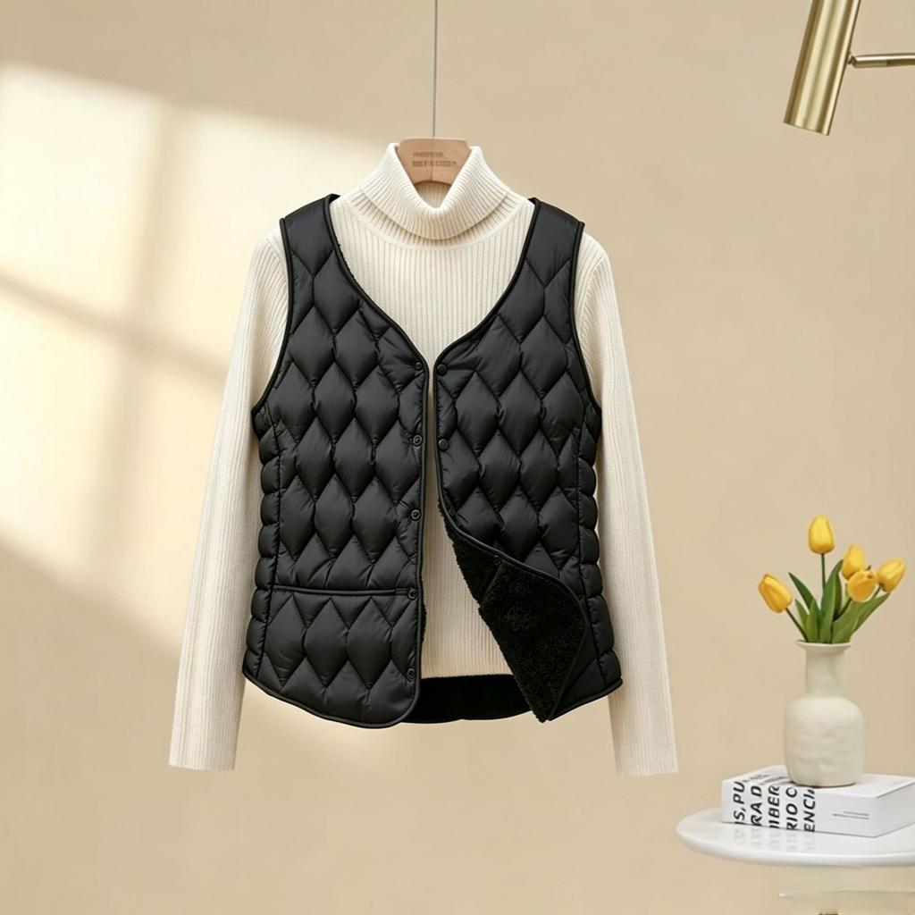 Lamb down cotton vest women's autumn and winter down warm inner vest short slim V-neck sleeveless vest