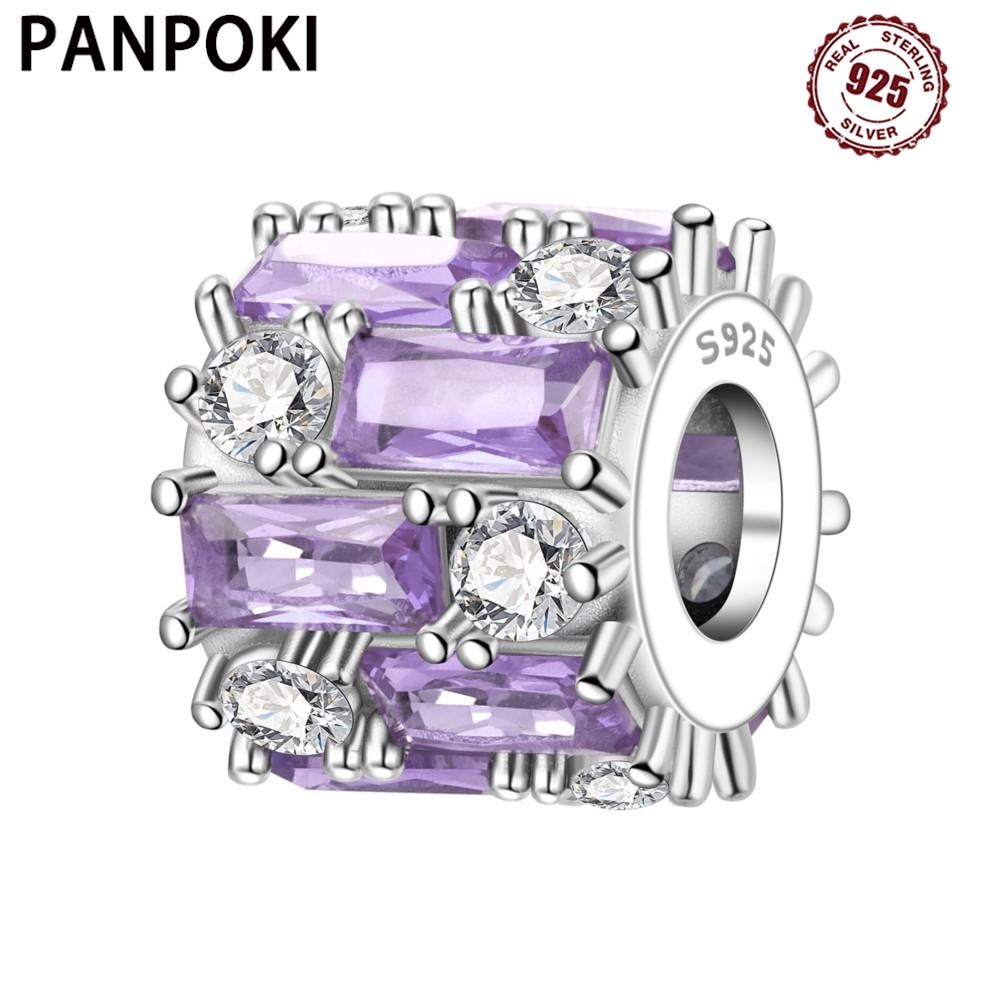 PANPOKI Copper Metal Elegant Purple Zircon Bead Components Authentic Original Pendant Bead Components Bracelet High Quality Fine Jewelry Charm Bead