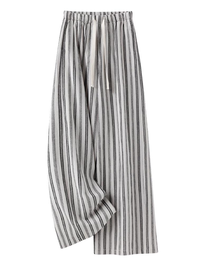 Women's Summer 2025 Striped Cotton Linen Wide-Leg Pants - Slimming, Loose, and Relaxed Fit