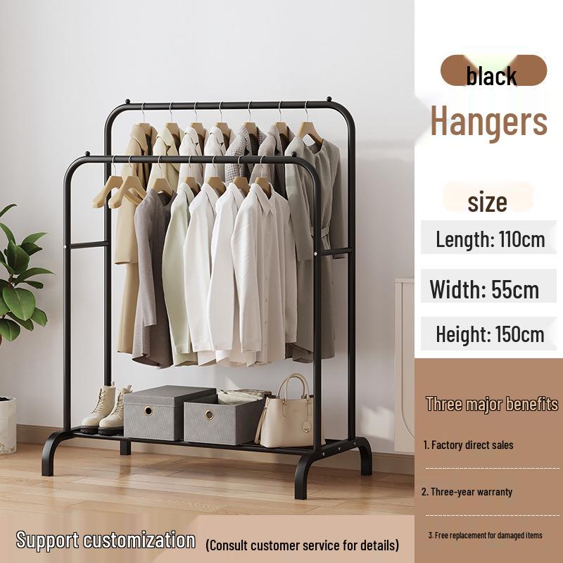 Adjustable Double Rod Clothes Drying and Storage Rack with Shoe Shelf