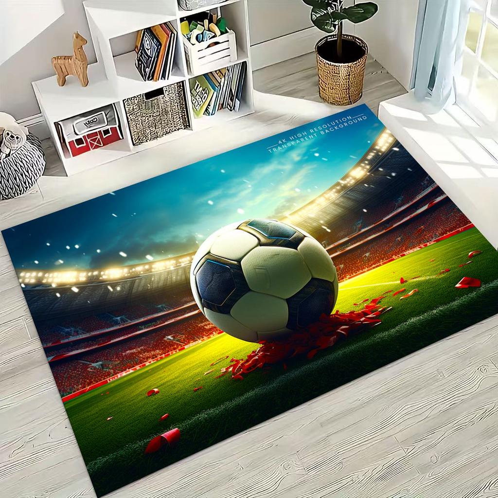 3D Grüner Schwarzer Fußballfeld Stadion Teppich für Schlafzimmer Wohnzimmer Sofa Zuhause Fußabtreter Dekor, Größere Kinder Spiel Rutschfeste Bodenmatte