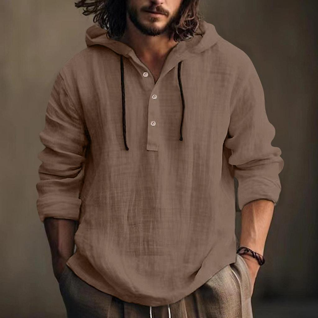 Autumn And Winter Men's Solid Long Sleeve Cotton Hemp Sweater Casual Hooded Sweater