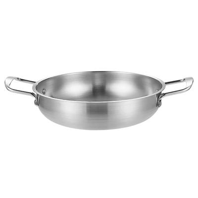 Dual Loop Handle Frying Pans 1350ML Thicken Stainless Steel Flat Bottom Skillet for Cooking Seafood
