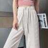 Pleated High Waist Fleece-Lined Wide Leg Pants for Women - Autumn Winter Slimming Plus Size Casual Wear