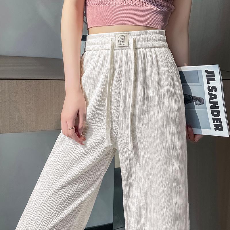 Pleated High Waist Fleece-Lined Wide Leg Pants for Women - Autumn Winter Slimming Plus Size Casual Wear
