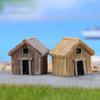 2 Pcs Resin Mini Wooden House Figurines Micro Landscape Dollhouse Ornaments Miniatures Art Craft Landscaping Home Decoration