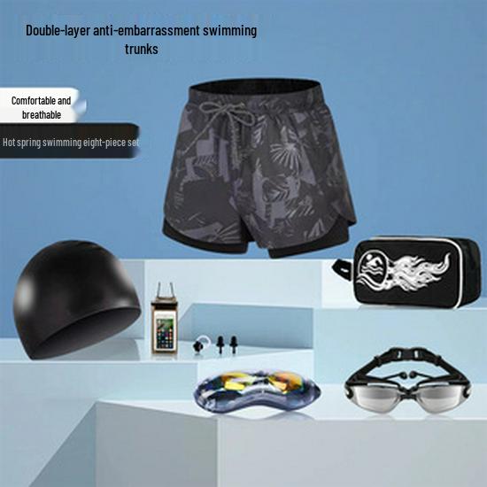 Men's Sharkskin Waterproof Swim Trunks Set - 2025 Style, Solid Color