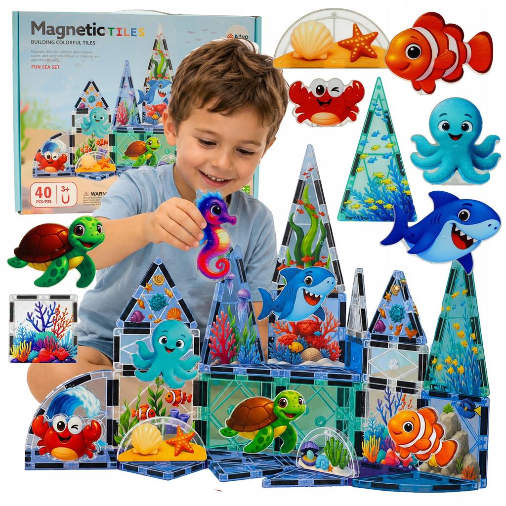 Set of Magnetic Construction Blocks 3D Large Panels Sea World 40 pcs.