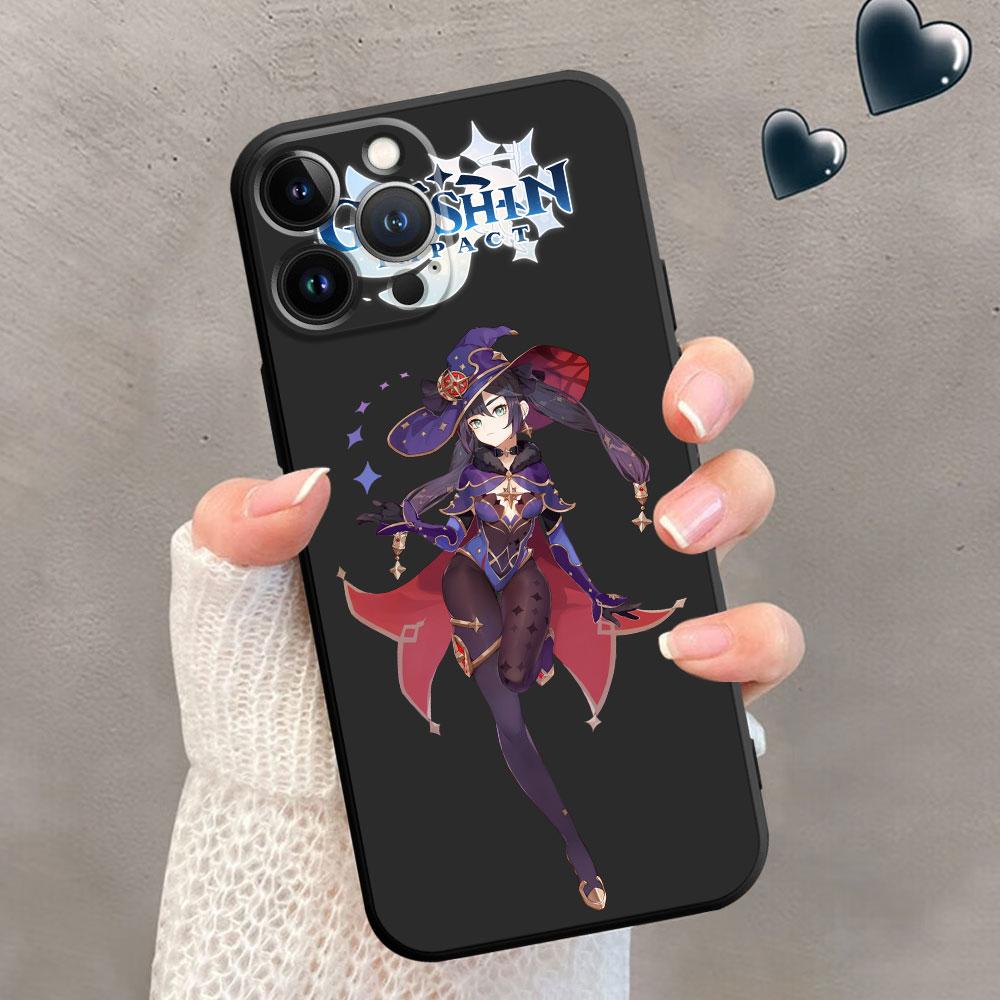 TPU Soft Phone Case for iPhone 12 13 Mini 14 Plus XR XS X 7 8 6S SE 11 Pro Max 13Mini XS Max 6 Luxury Black Genshin Impact