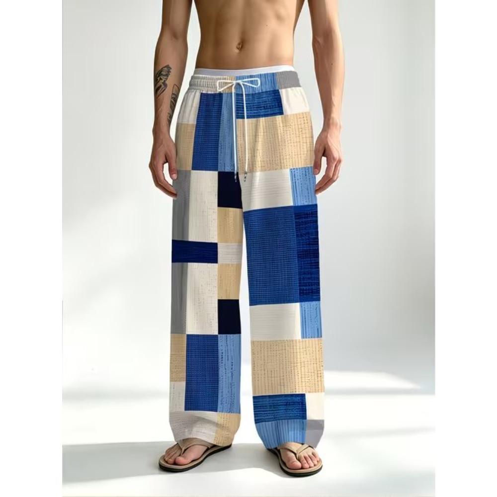 Men's 3D Simple Pattern Printed Baggy Casual Trousers,  Elastic Drawstring Waist with Pockets, for Spring Summer Home Outdoor Vacation