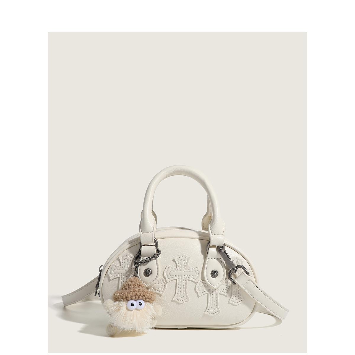 

Pink Bowling Ball Niche Handbag for Women, Internet Celebrity Summer New High-end Pillow Bag with Doll White With Figurine