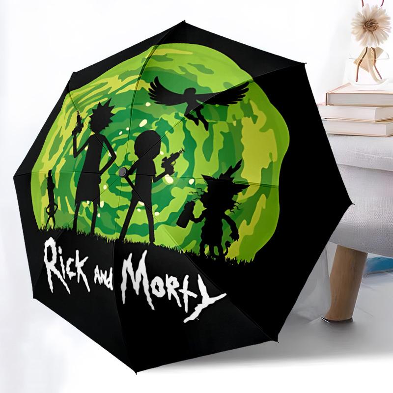 Rick, Morty Automatic Folding Umbrella with Sturdy Iron Frame, Portable Compact Travel Umbrella All-Season Use Parties 0807072