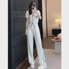 Goddess-Style V-Neck Casual Two-Piece Suit with Slim Wide-Leg Pants, 2025