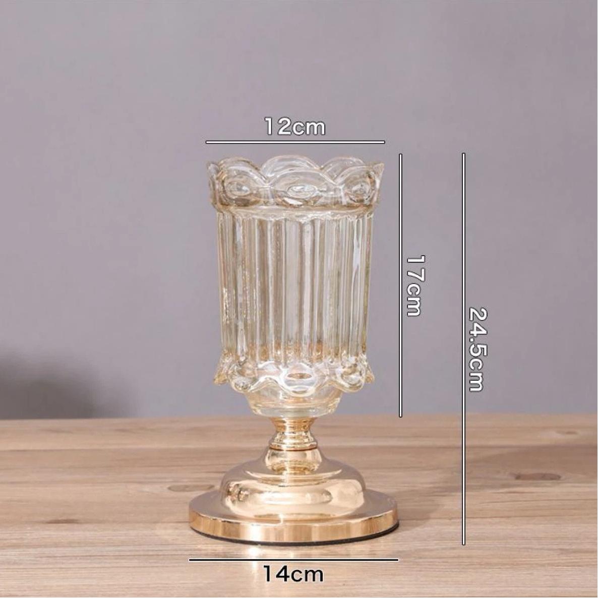 European Luxury Glass Vase with Metal Base, Elegant Flower Vase for Wedding, Hydroponic & Home Decor S