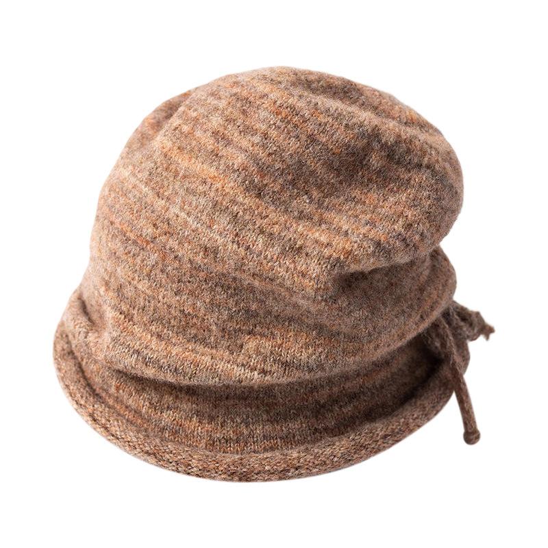 Grey Crimped Knitted Wool Hat Women's Autumn and Winter Face Small Pile Hat Big Head Circumference Ear Protection Warm Pullover Couple Hat