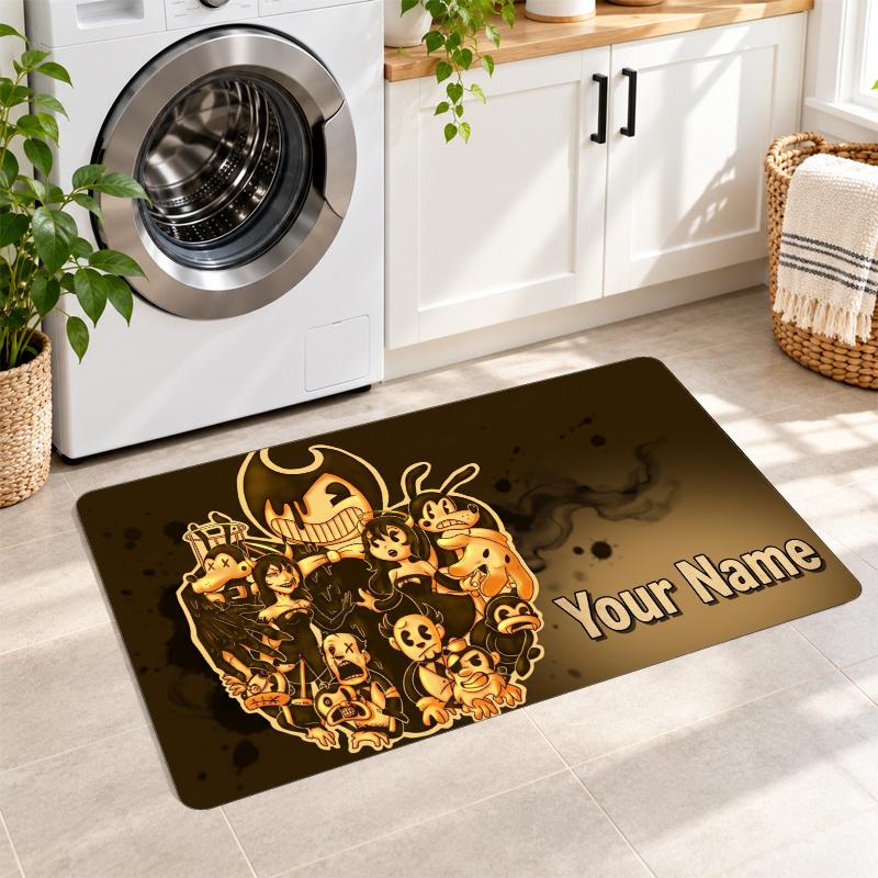Bendy and the Ink Machine Custom Text Flannel Floor Rug Soft Kitchen Mat Personalized Non Slip Carpet