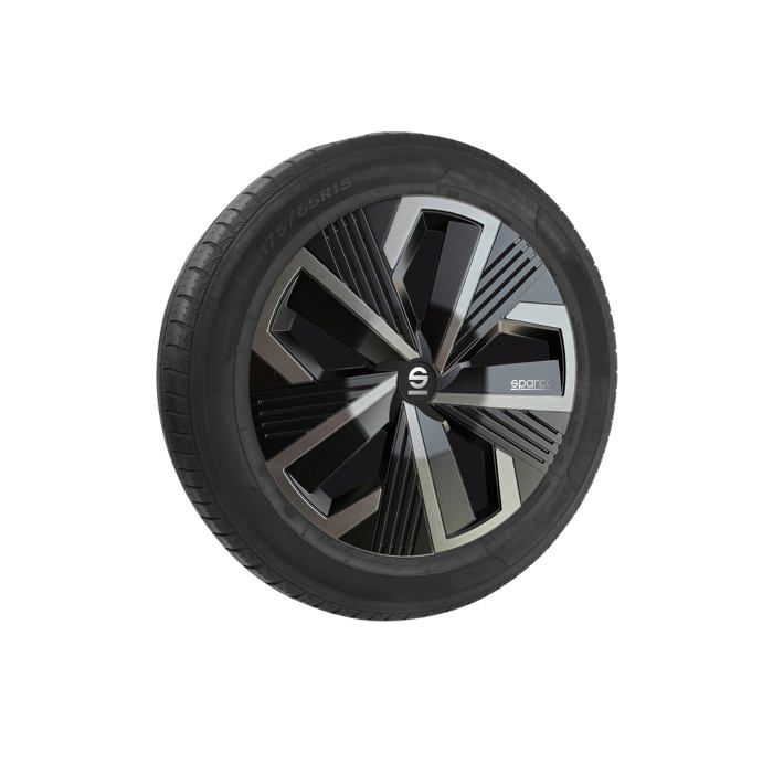 15-inch Wheel Covers - SPARCO - Model Nagoya - Black/Grey - Set of 4 - Sporty Design - Durable ABS
