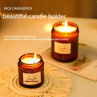Candle Cup Aromatherapy Candle Container Aluminum Lid Plastic Lid Brown Jar Camellia Cup Brown Simple Glass Jar Sturdy Durable