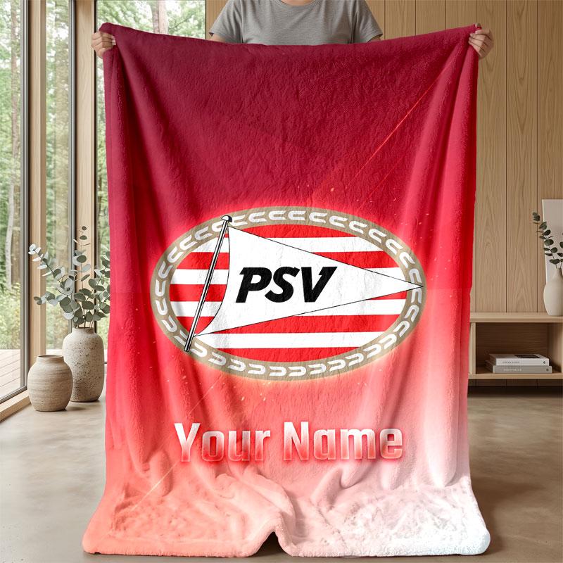 PSV Eindhoven FC Benutzerdefinierter Name Text Flanelldecke Fußball Logo Personalisierte Fleece-Wurfdecke Besonderes Geschenk für Sofa Schlafzimmer Zuhause