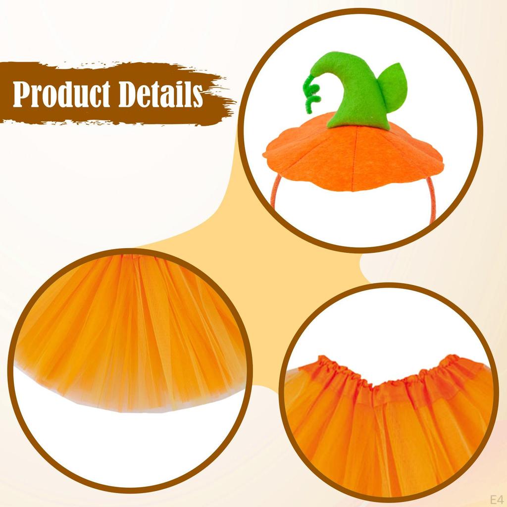 Halloween Pumpkin Headband with Skirt Costume Accessory for Role Playing
