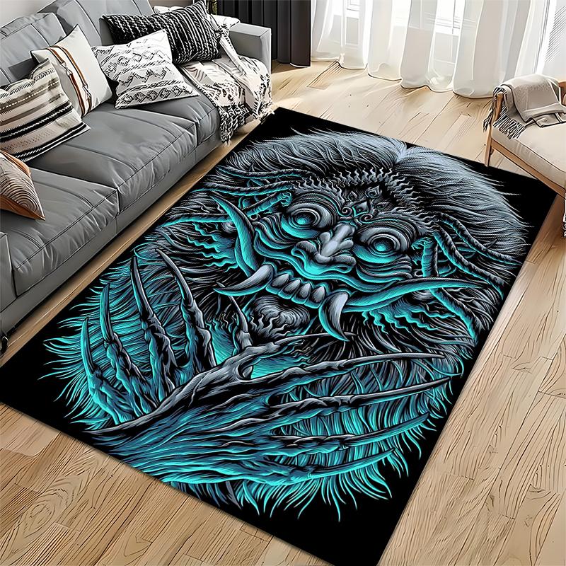 "Dark Monster Design Carpet with Blue Neon Claws and Intricate Patterns" Suitable for use as an anti-slip for living room bedroom sofas
