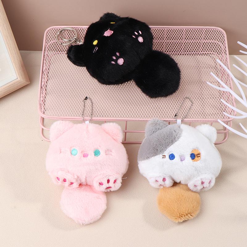 Creative Bookbag Pendant Cute Squeaking Little Cat Plush Cat Keychain Cartoon Cat Soft Tail Stuffed Doll Keyring