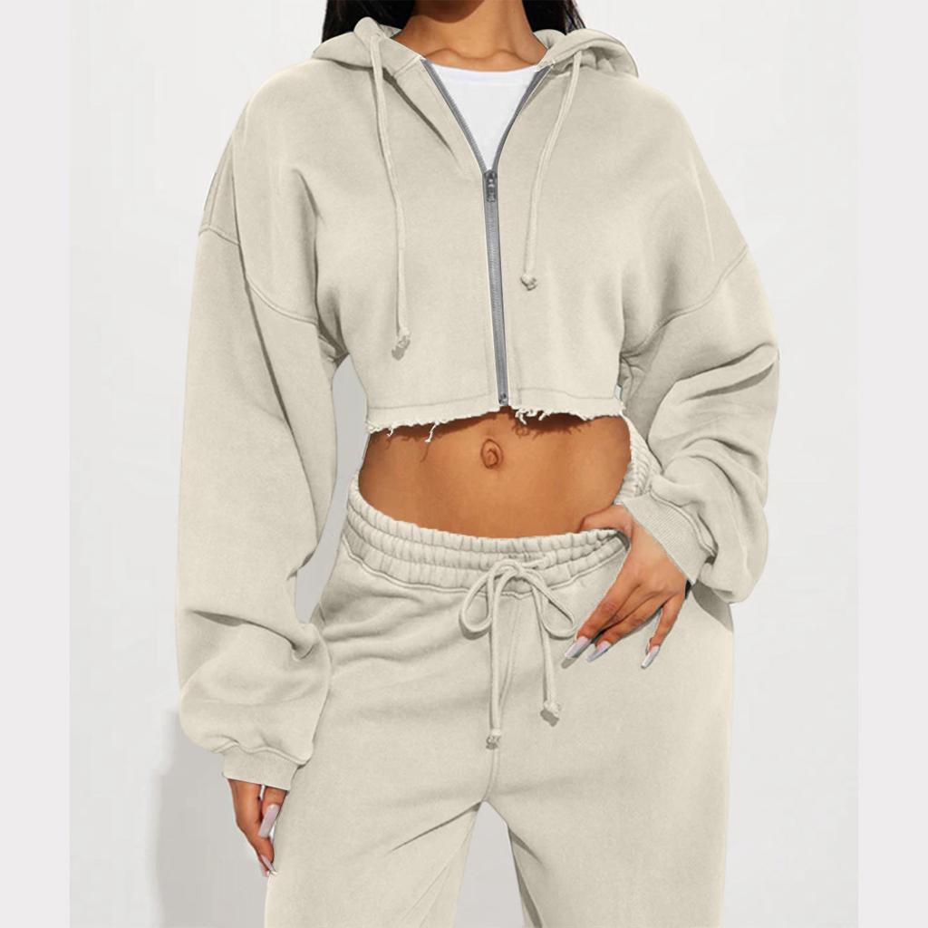 Damesmode Effen Kleur Lange Mouw Sportieve Casual Hoodie Set