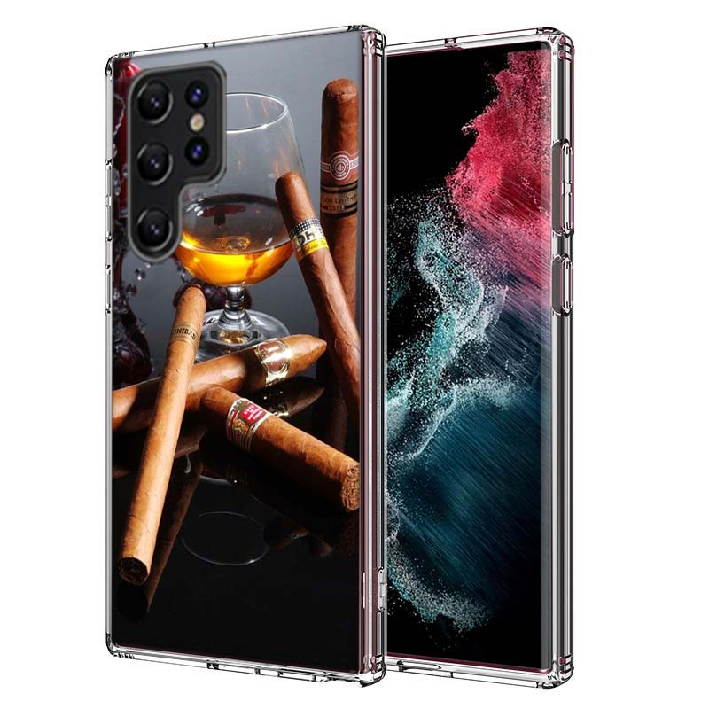 Strong Whiskey With Cigarettes Capa Phone Case For Samsung S26 Ultra S25 Edge Galaxy S23 S21 S20 S24 FE S22 S10 Plus Cover Clear