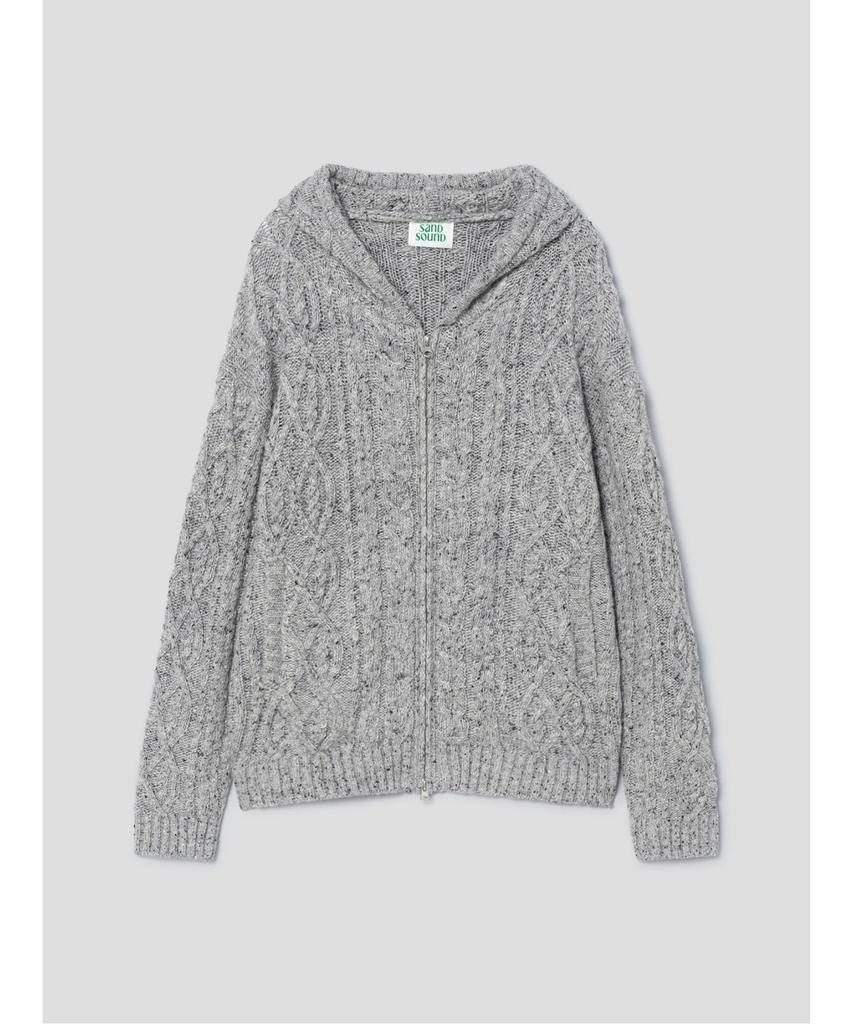 Sand Sound (Unisex) Wool Blend Cable Knit Zip-Up Hoodie Grey