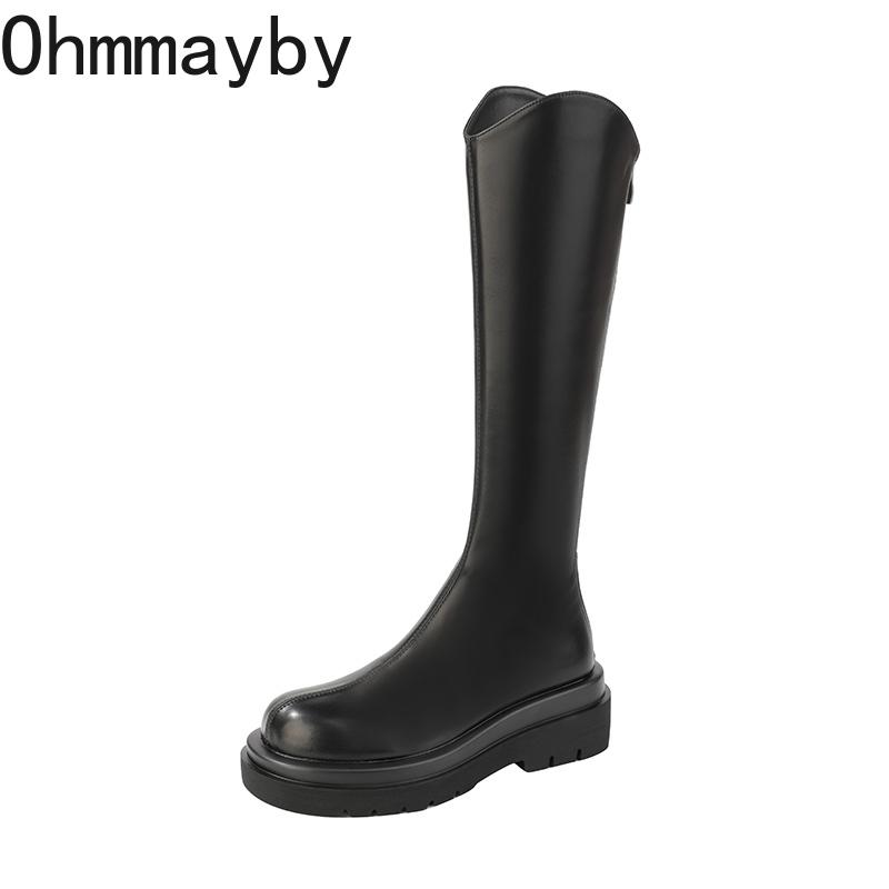 Miękka Skóra Damskie Kozaki do Kolana Modne Rozmiar Largas Długie Botki Kwadratowe Obcasy Jesień Zima Ciepłe Krótkie Pluszowe Buty