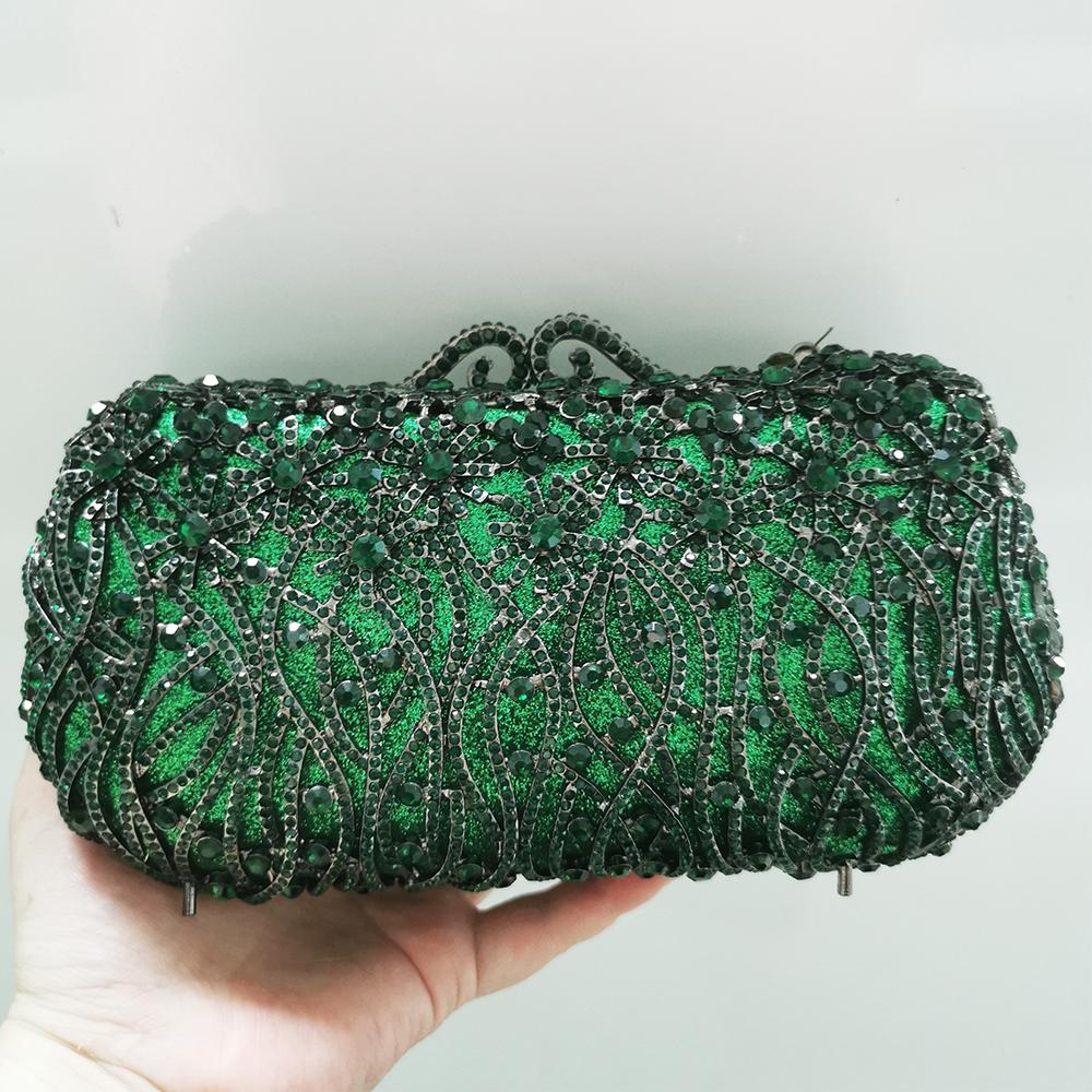 

Women Crystal Evening Bags Green/Gold/Champagne Hard Metal Ladies Rhinestone Party Handbags DesignGirls Diamond Wedding Clutch