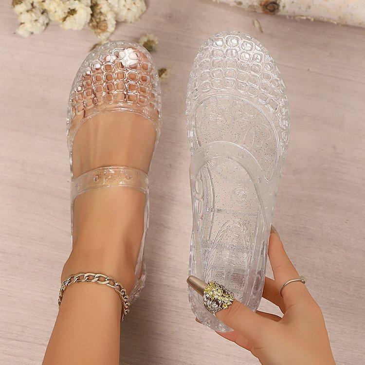 Dámské plastové křišťálové želé sandály s výřezy na pláž, pohodlné, ležérní nazouvací, dámské, kulatá špička, PVC pantofle