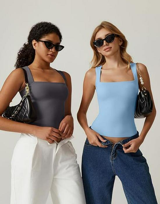 2025 European & American Women's Trendy Square Neck Slim Sleeveless Vest