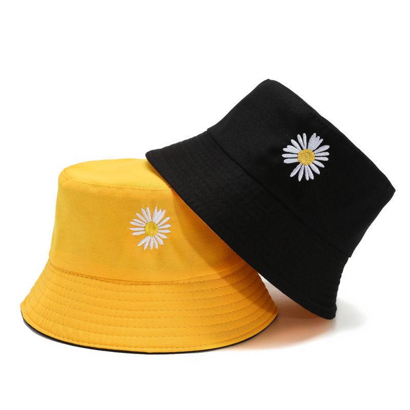 

Double-sided bucket hat for men and women Korean version trendy embroidery fashion student hat female sunshade Japanese youth couple hat